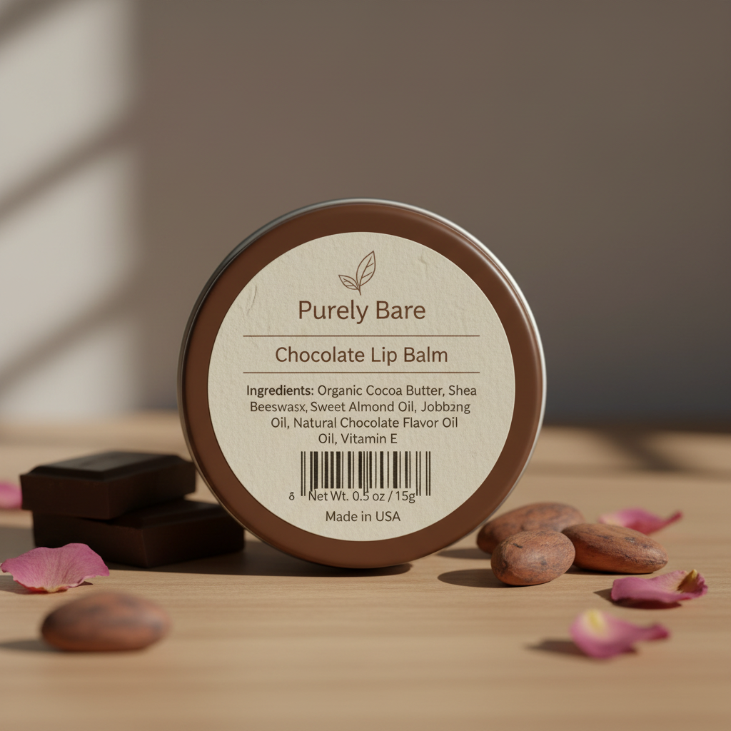 Chocolate Lip Balm – Back View | Purely Bare