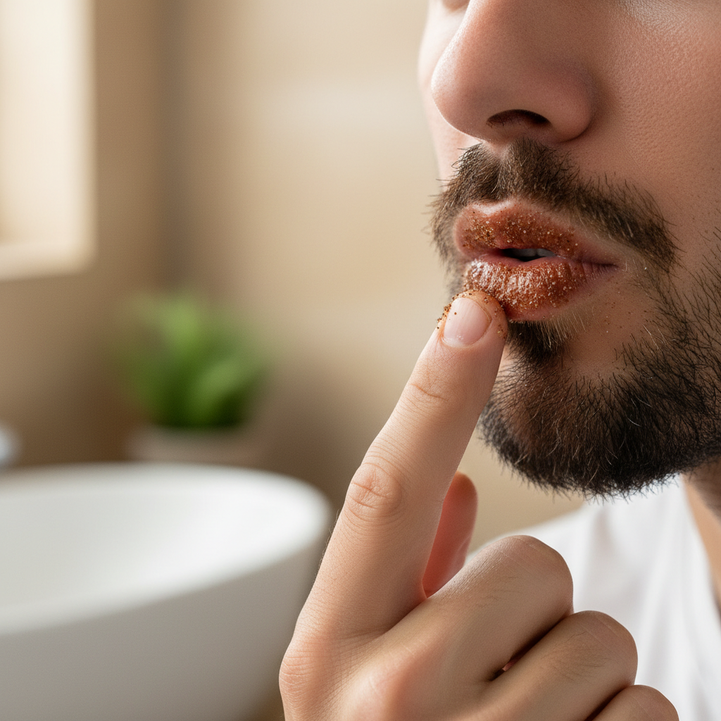 Coffee Sugar Lip Scrub – Applied on Lips | Purely Bare